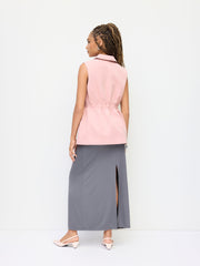 Notched Collar Button Elastic Waist Blazer Vest