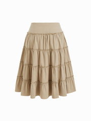 Cotton-blend Mid Rise Lettuce Trim Tiered Maxi Skirt Curve & Plus