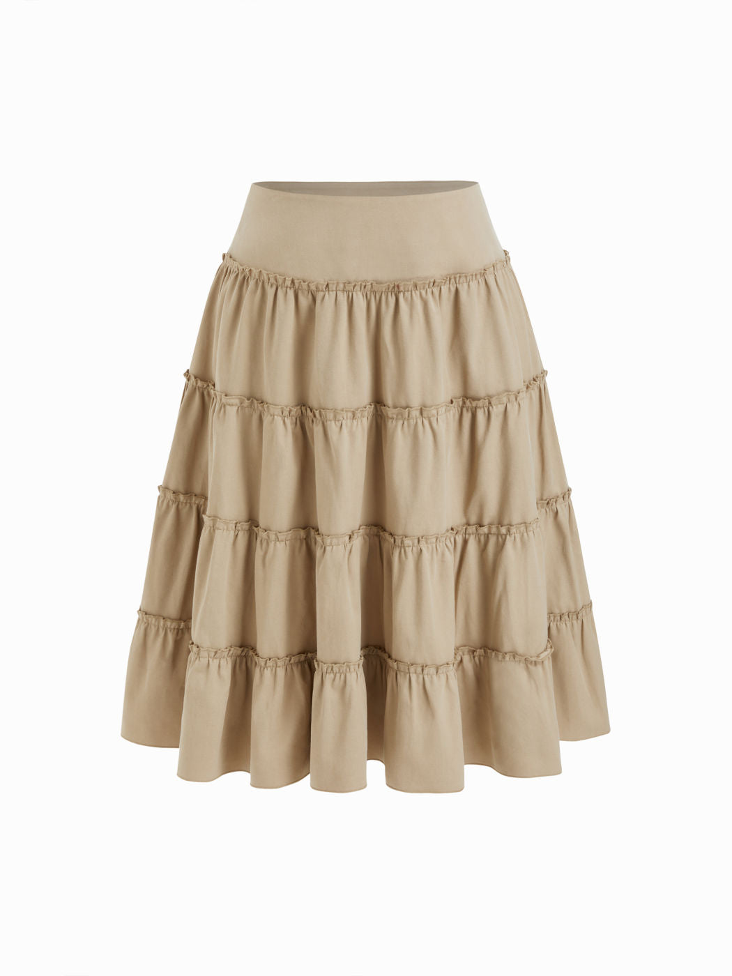 Cotton-blend Mid Rise Lettuce Trim Tiered Maxi Skirt Curve & Plus