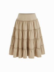 Cotton-blend Mid Rise Lettuce Trim Tiered Maxi Skirt Curve & Plus