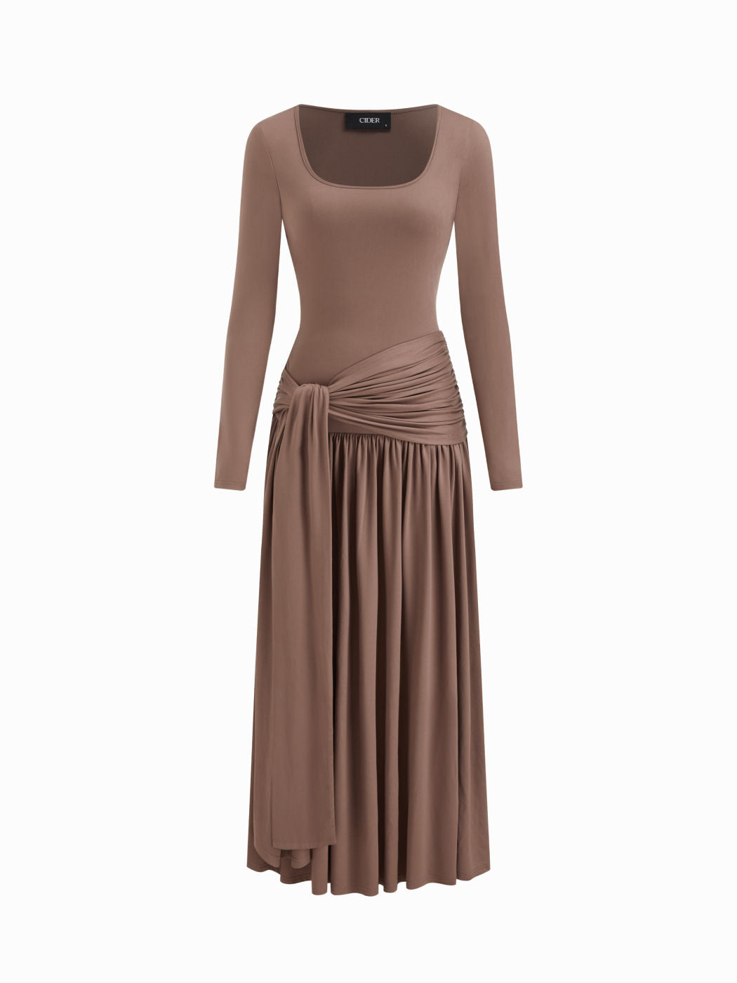 Square Neck Ruched Draped Maxi Dress