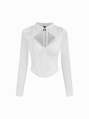 Lace Stand Collar Cut Out Corset Top