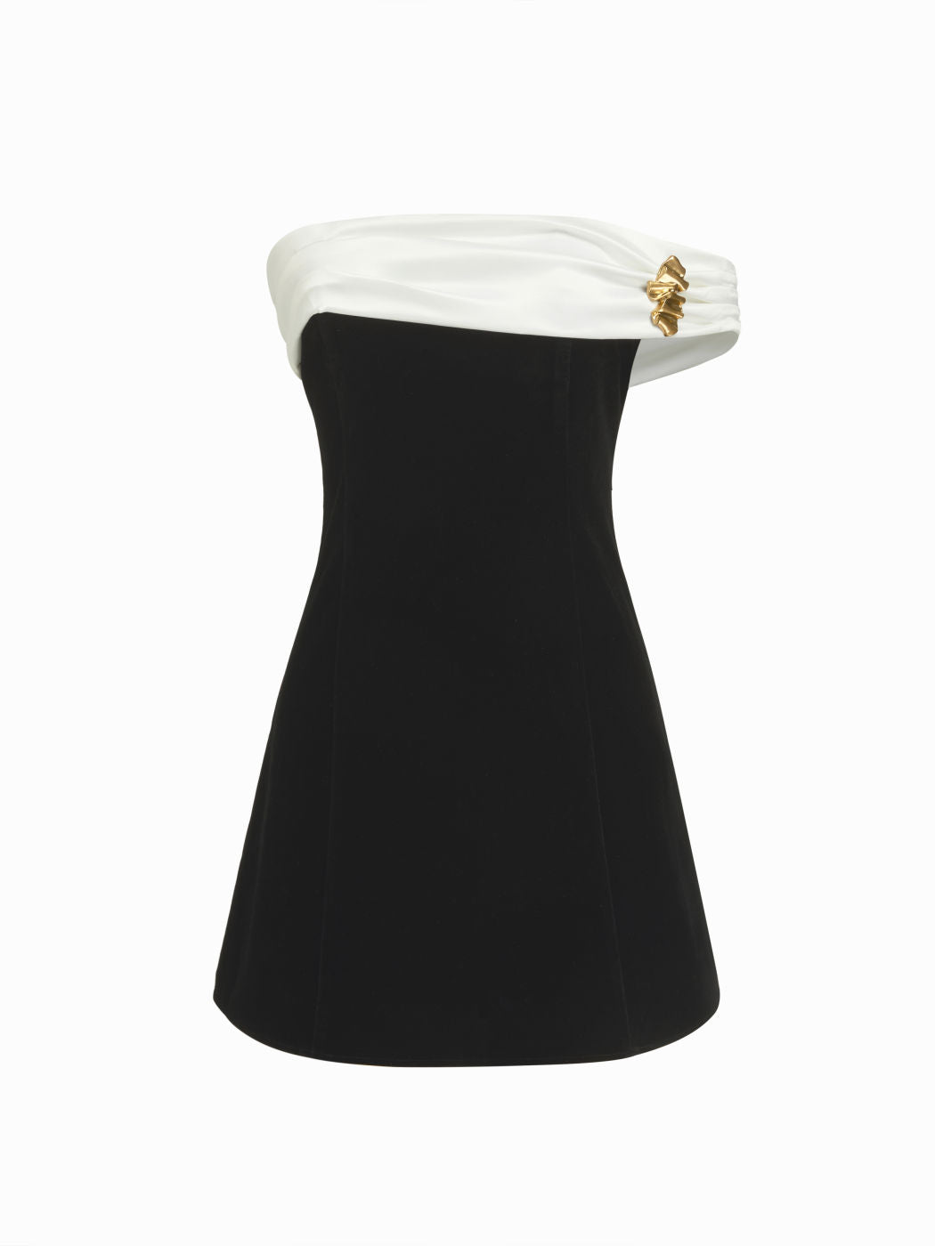 Velvet Two Tone Off-shoulder Metal Detail Mini Dress