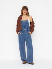 Denim Square Neck Bowknot Wide Leg Jumpsuit