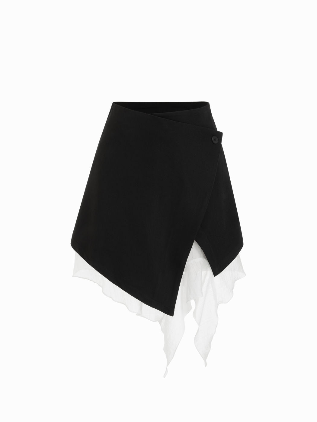 Two Tone Mid Rise Asymmetrical Ruffle Hem Wrap Mini Skirt