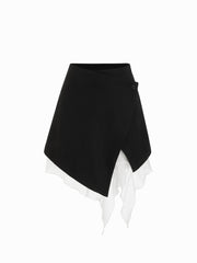 Two Tone Mid Rise Asymmetrical Ruffle Hem Wrap Mini Skirt
