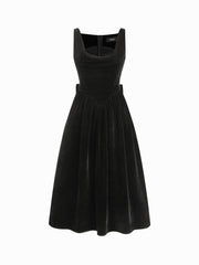 Velvet Cowl Neck Ruffle Bowknot Midi Cami Dress