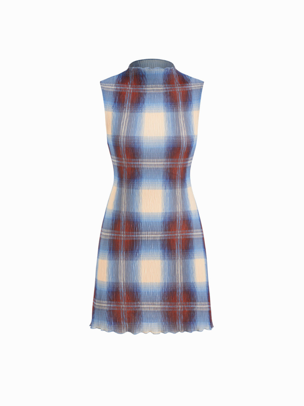 High Neck Plaid Lettuce Trim Mini Dress
