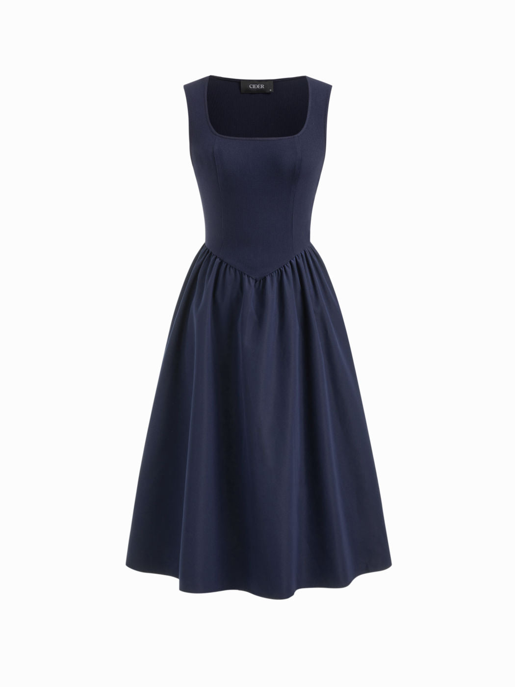 Jersey Square Neck Solid Patched Maxi Dress