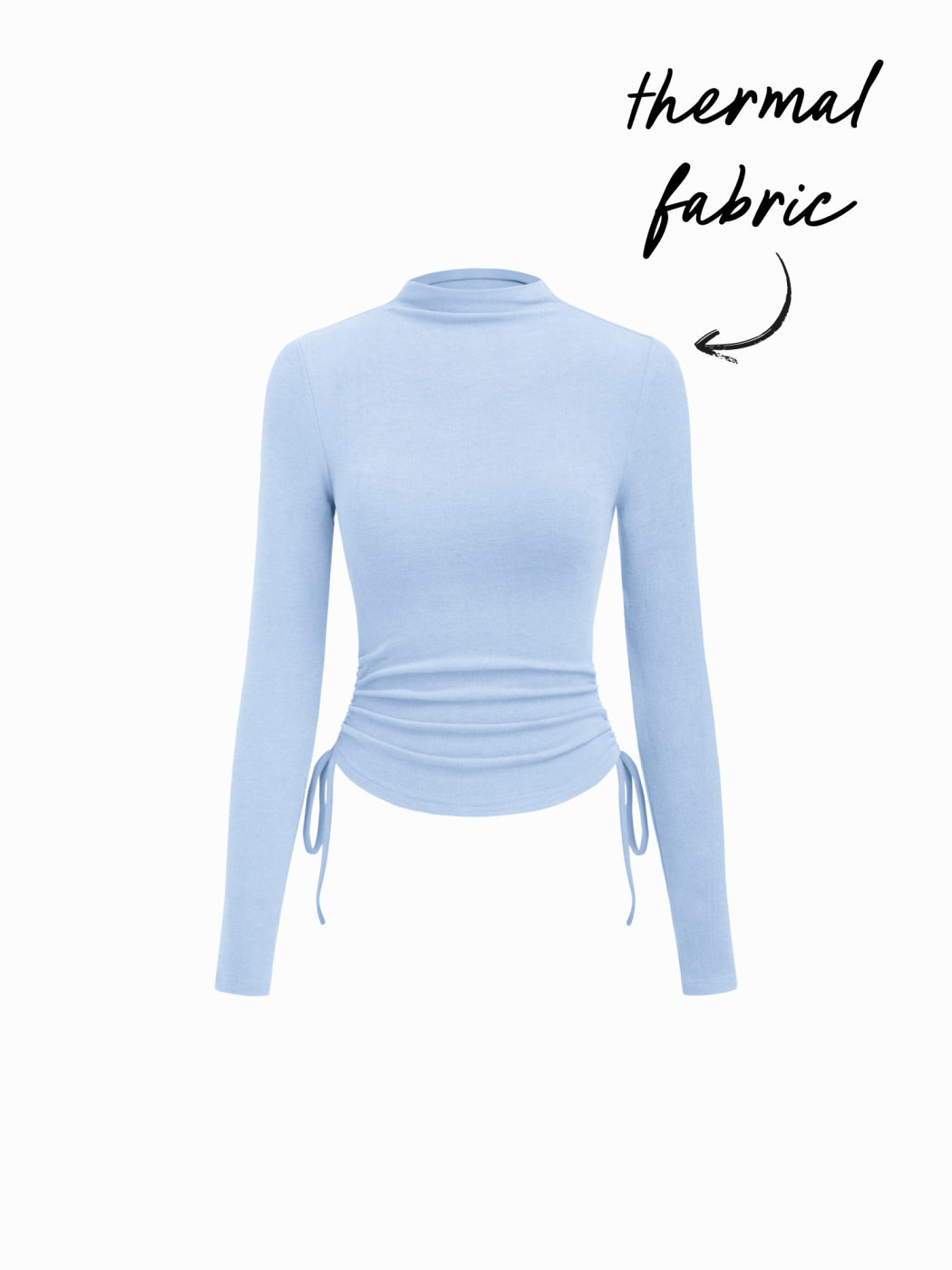 Thermal Cotton-blend Stand Collar Drawstring Ruched Tee