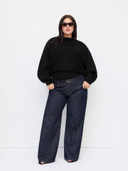 Knit Boat Neck Lace Up Knotted Long Sleeve Top Curve & Plus
