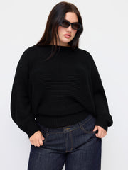 Knit Boat Neck Lace Up Knotted Long Sleeve Top Curve & Plus