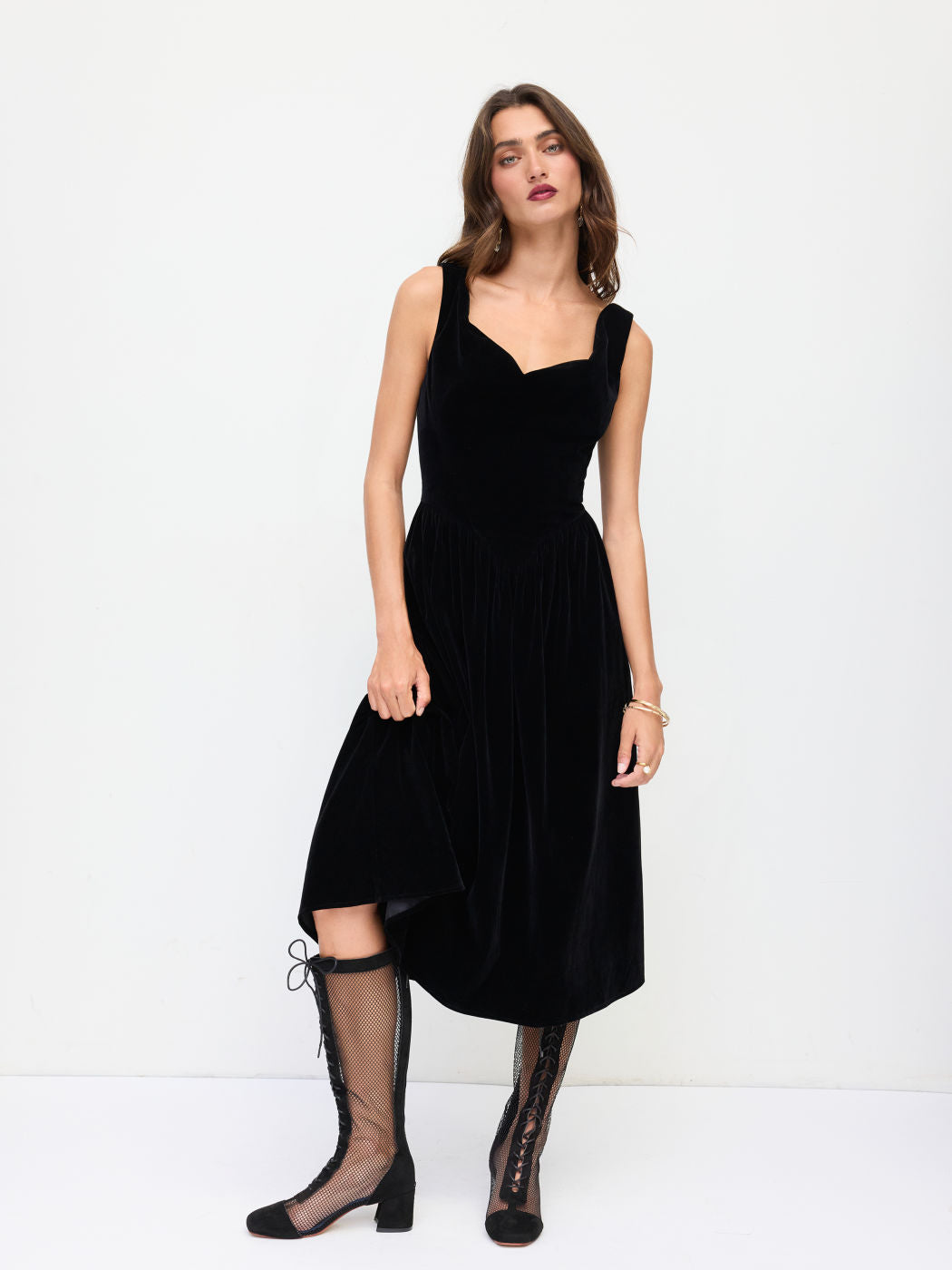 Velvet Cowl Neck Ruffle Bowknot Midi Cami Dress