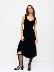 Velvet Cowl Neck Ruffle Bowknot Midi Cami Dress
