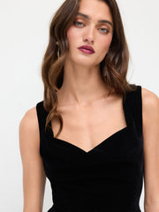 Velvet Cowl Neck Ruffle Bowknot Midi Cami Dress