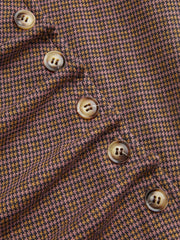 Collar Houndstooth Asymmetrical Button Ruched Top