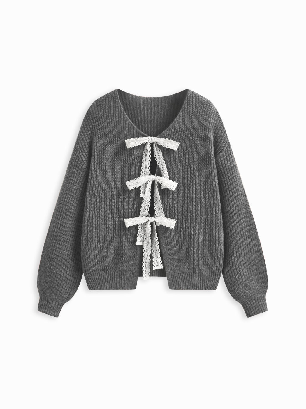 Knit V-neck Long Sleeve Tie Front Bow Oversized Cardigan