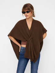 Knit V-neck Wrapped Oversized Shawl