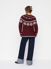 Knit Wool-blend Round Neckline Snowflake Pattern Striped Sweater