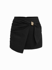 Denim Low Rise Ruched Metal Detail Micro Mini Skirt