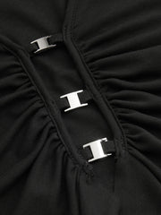V-neck Metal Detail Cut Out Ruffle Hem Top