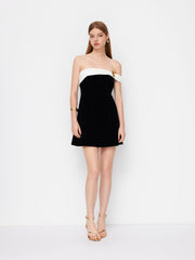 Velvet Two Tone Off-shoulder Metal Detail Mini Dress