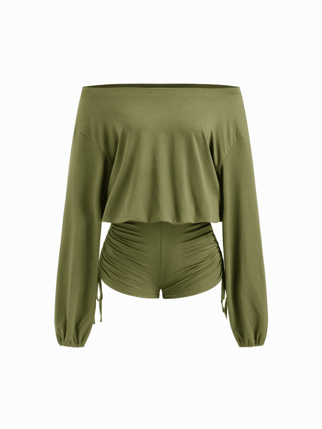 Cotton-blend Asymmetrical Neck Drawstring Romper