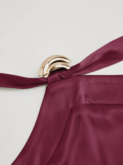 Satin Backless Buckle Bowknot Maxi Dress