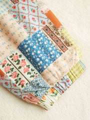 Fleece Geometric & Ditsy Floral Patched Drawstring Oversized Hoodie
