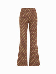 Jacquard Mid Rise Geometric Zipper Flared Trousers