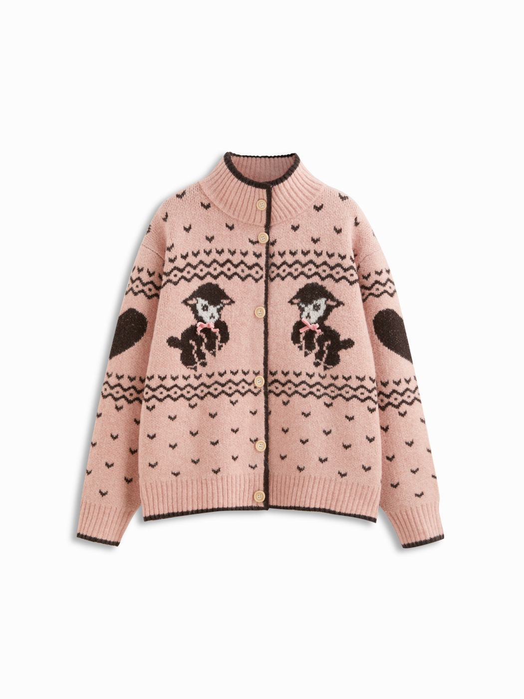 Knit Wool-blend Deer & Heart Pattern Fair Isle Oversized Jacket