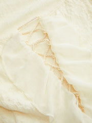 Textured Square Neck Ruffle Lace Up Beaded Long Sleeve Blouse