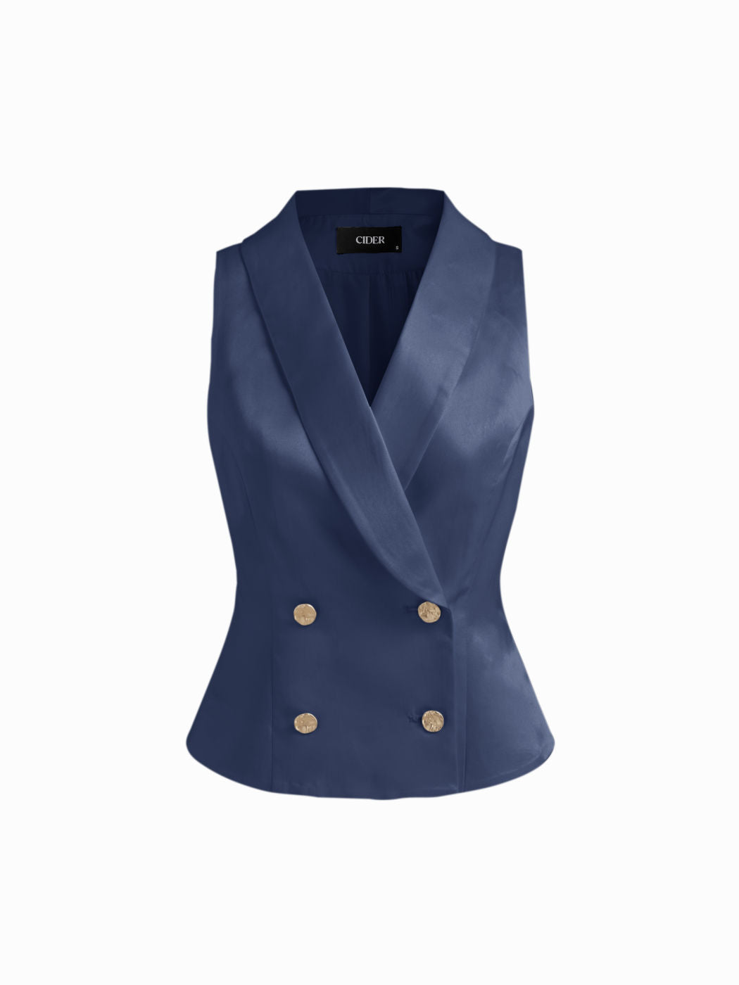 Satin Collar Solid Button Blazer Vest