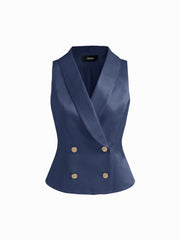 Satin Collar Solid Button Blazer Vest