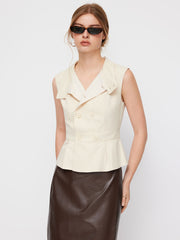 Cotton-blend Stand Collar Double Breasted Tank Top
