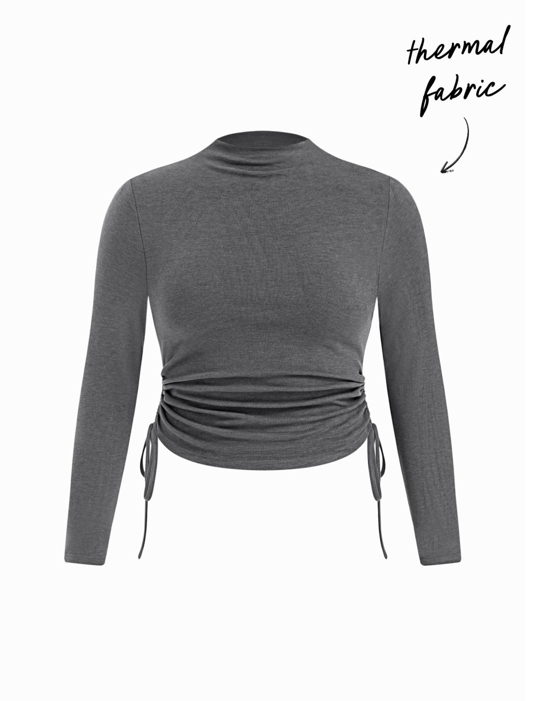 Thermal Cotton-blend Stand Collar Drawstring Ruched Tee Curve & Plus
