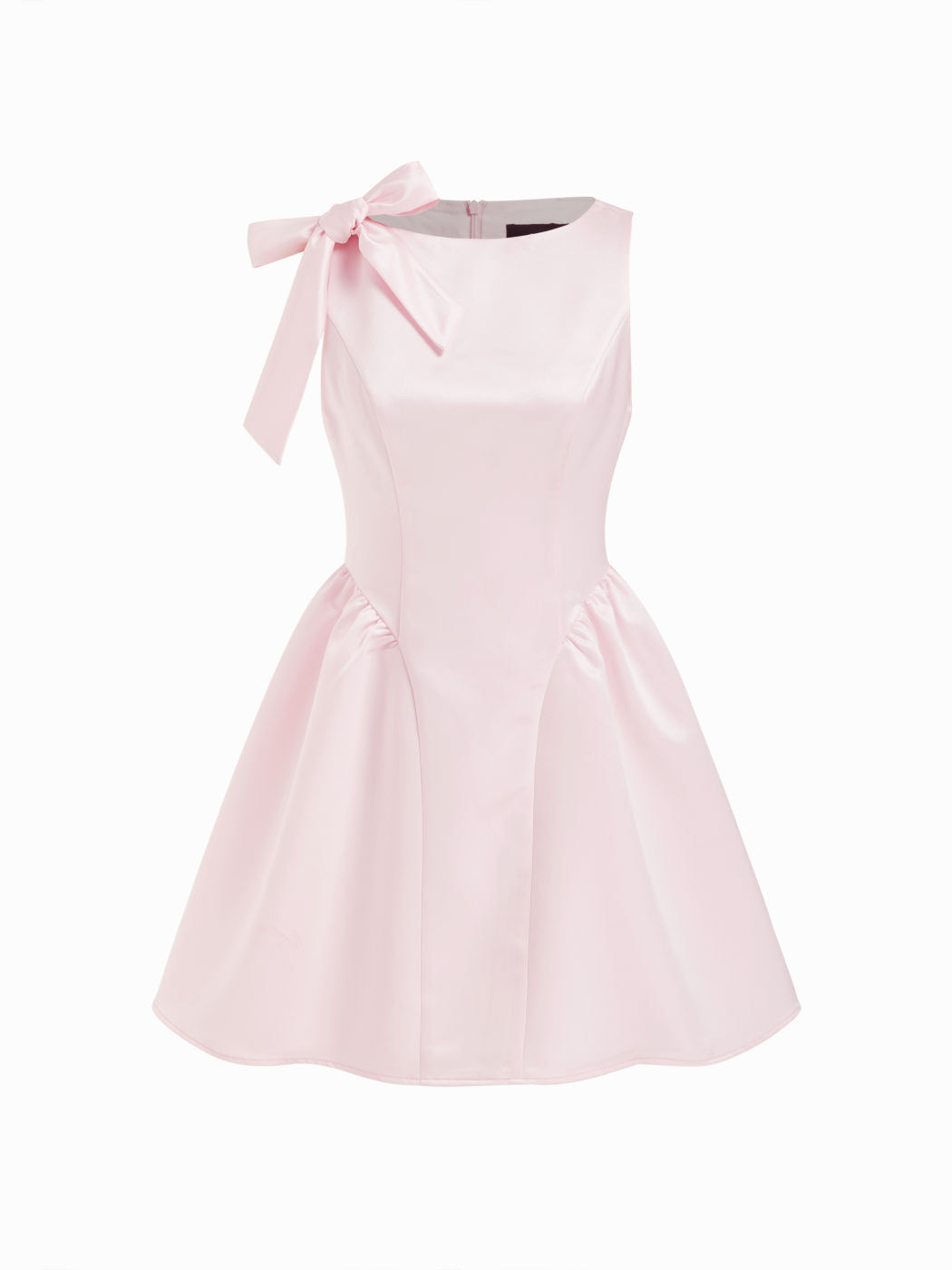 Satin Boat Neck Bowknot Ruffle A-line Mini Dress