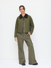 Collar Zip Through Cotton-blend Barn Jacket