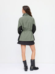 Two Tone Collar Drawstring Cinched Zip Through Winbreaker