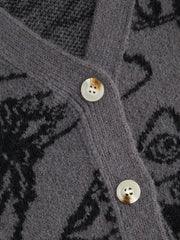 Knit V-neck Mushroom Graphic Cardigan Curve & Plus