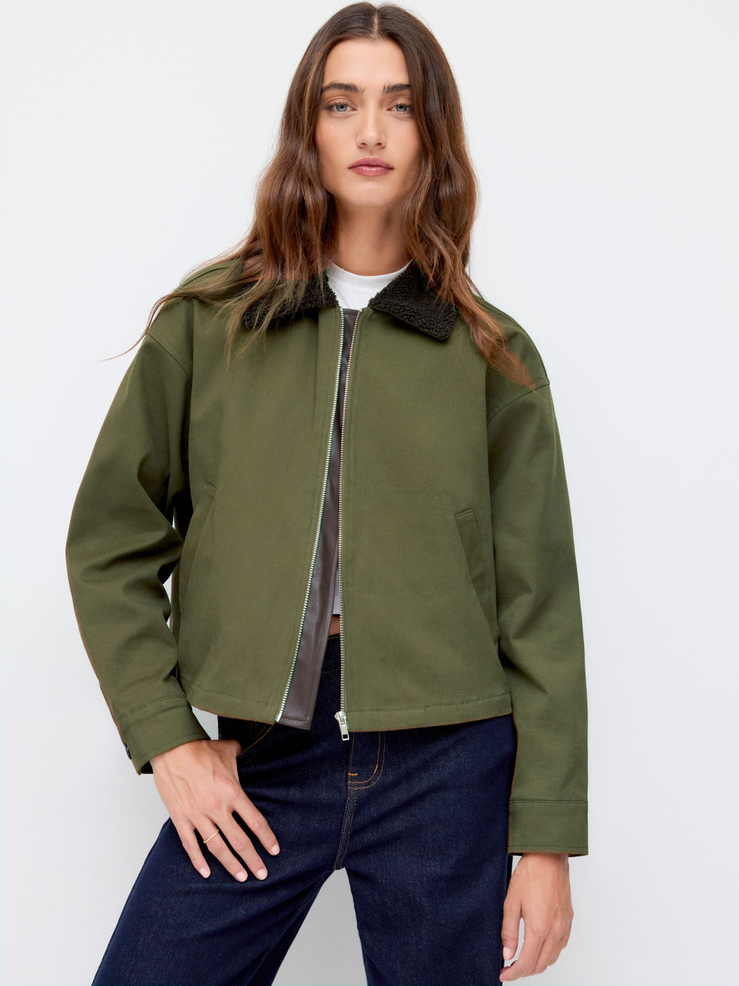 Collar Zip Through Cotton-blend Barn Jacket