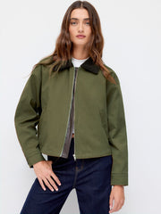 Collar Zip Through Cotton-blend Barn Jacket