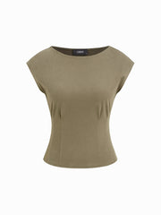 Cotton-blend Boat Neck Cinched Waist Tee