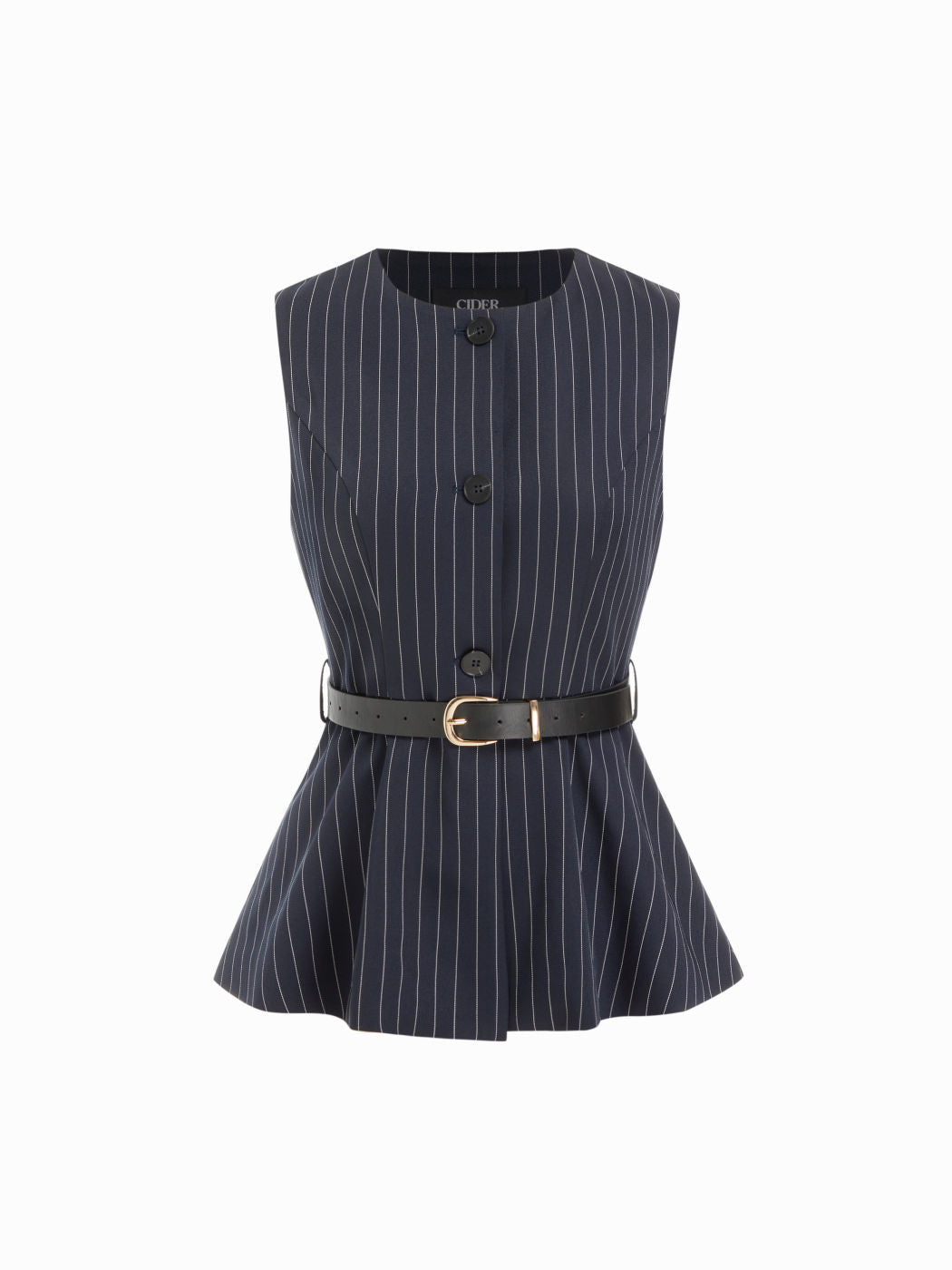 Round Neckline Houndstooth Blazer Vest With Belt