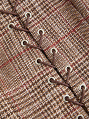 Plaid Square Neck Lace Up Pleated A-line Mini Cami Dress