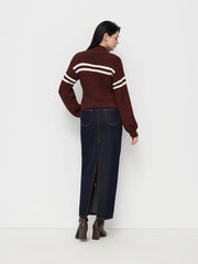 Cable Knit Striped Turtleneck Long Sleeve Top