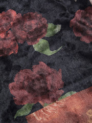 Velvet Mid Rise Floral Elastic Waist Maxi Mermaid Skirt
