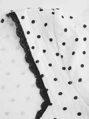 Sweetheart Polka Dot Bowknot Crop Top & Mid Rise Lettuce Trim Trousers Loungewear Set