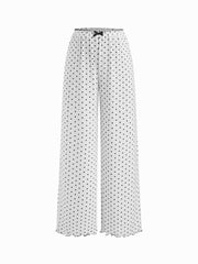 Sweetheart Polka Dot Bowknot Crop Top & Mid Rise Lettuce Trim Trousers Loungewear Set
