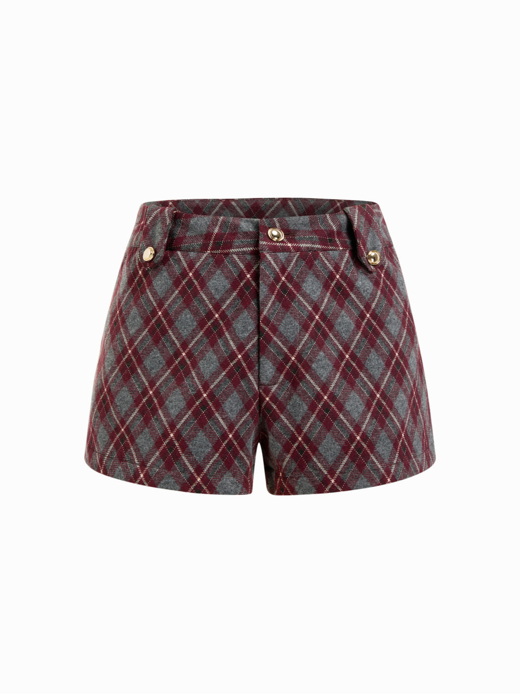 Plaid Metal Button Mid Rise Shorts